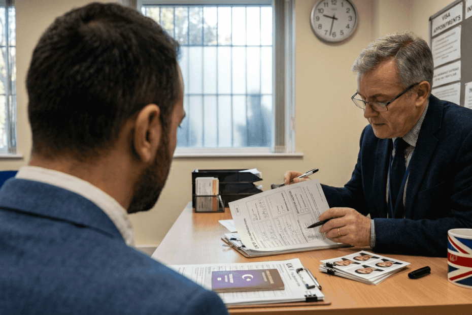 Turkish man at UK visa interview desk