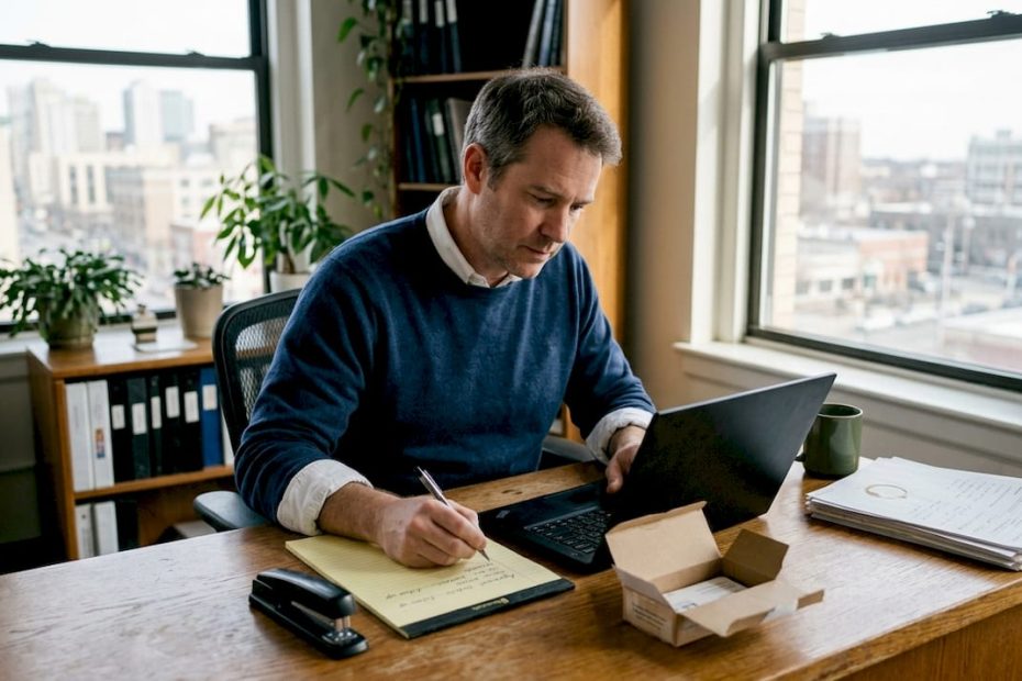 Business owner reviewing UK company paperwork